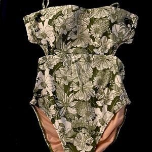 Cute green floral one piece J. Crew swim suit (with cut outs)